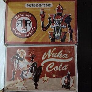 Fallout Metal Tin Signs Bundle Nuka Girl & Red Rocket Official Hanging Displays